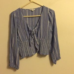 Blue and white striped blouse